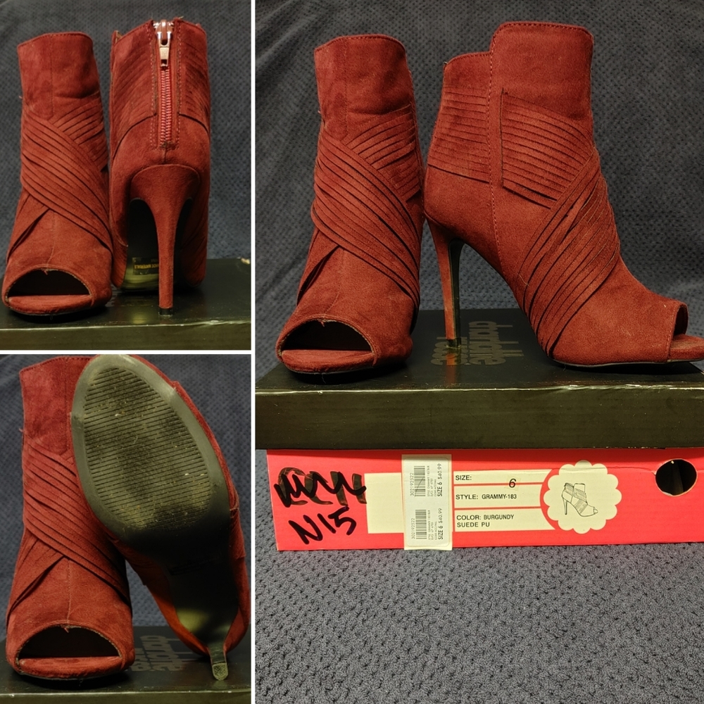 Burgundy Open-Toe Booties